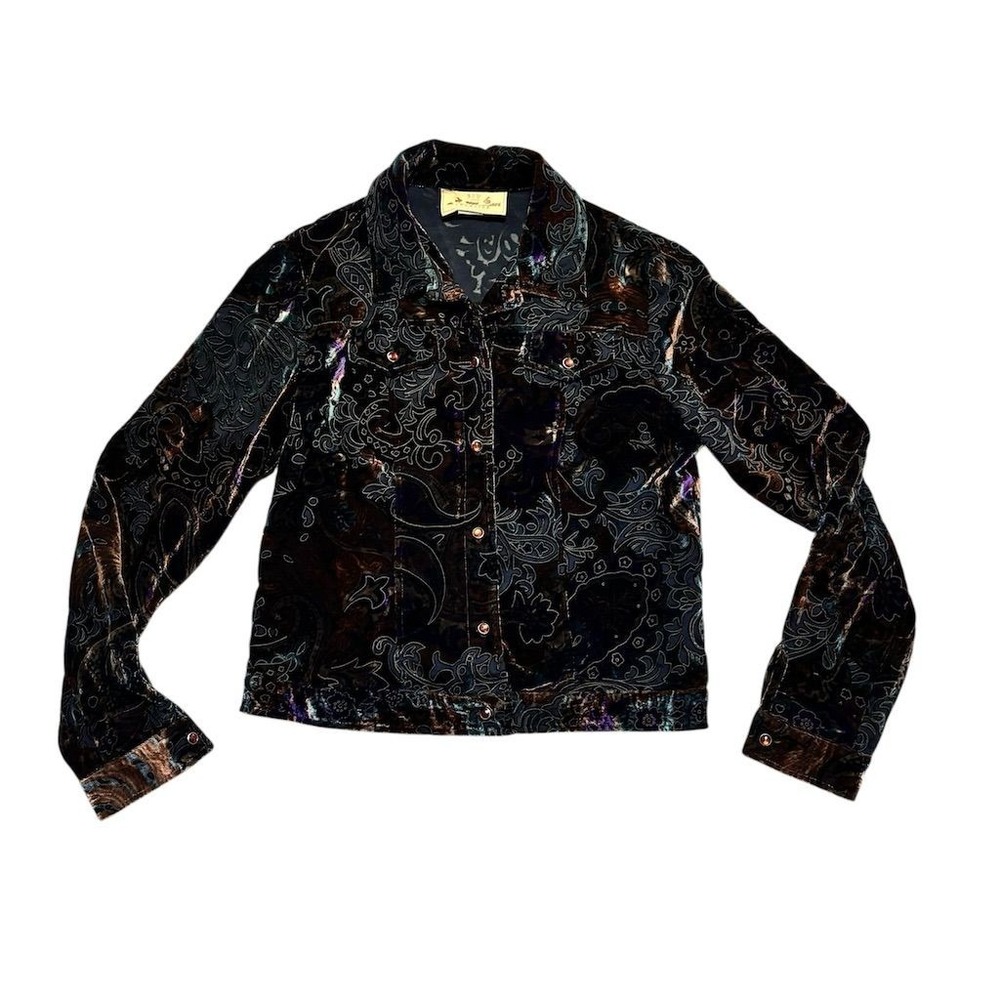 New Frontier ‎ Women's Floral Velvet Blazer Jacket Size S Multicolor Vintage